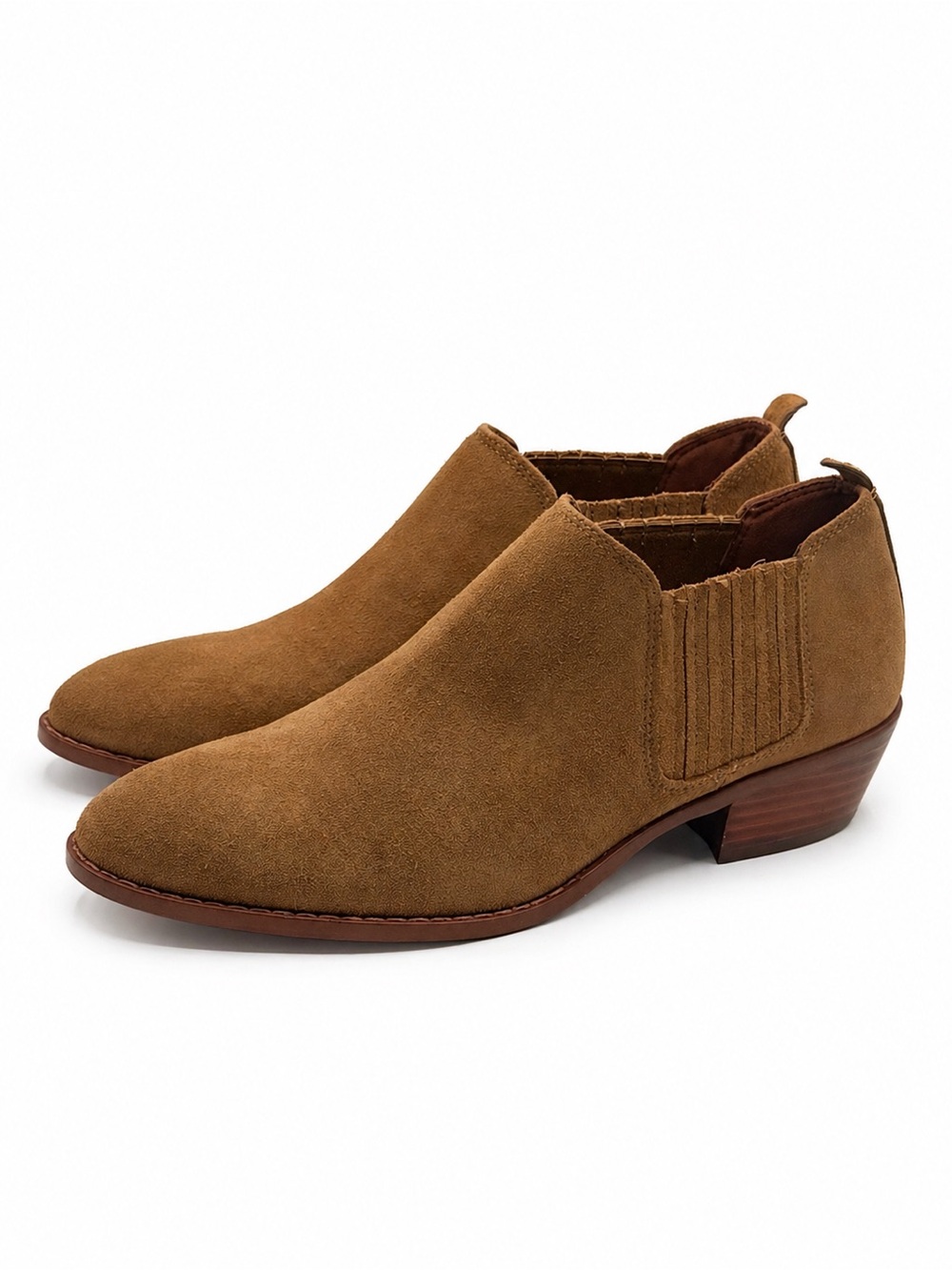 Coach Devin Ankle Boots Tan Suede Chelsea Low Heel Booties Women’s Size 8B - Picture 2 of 16